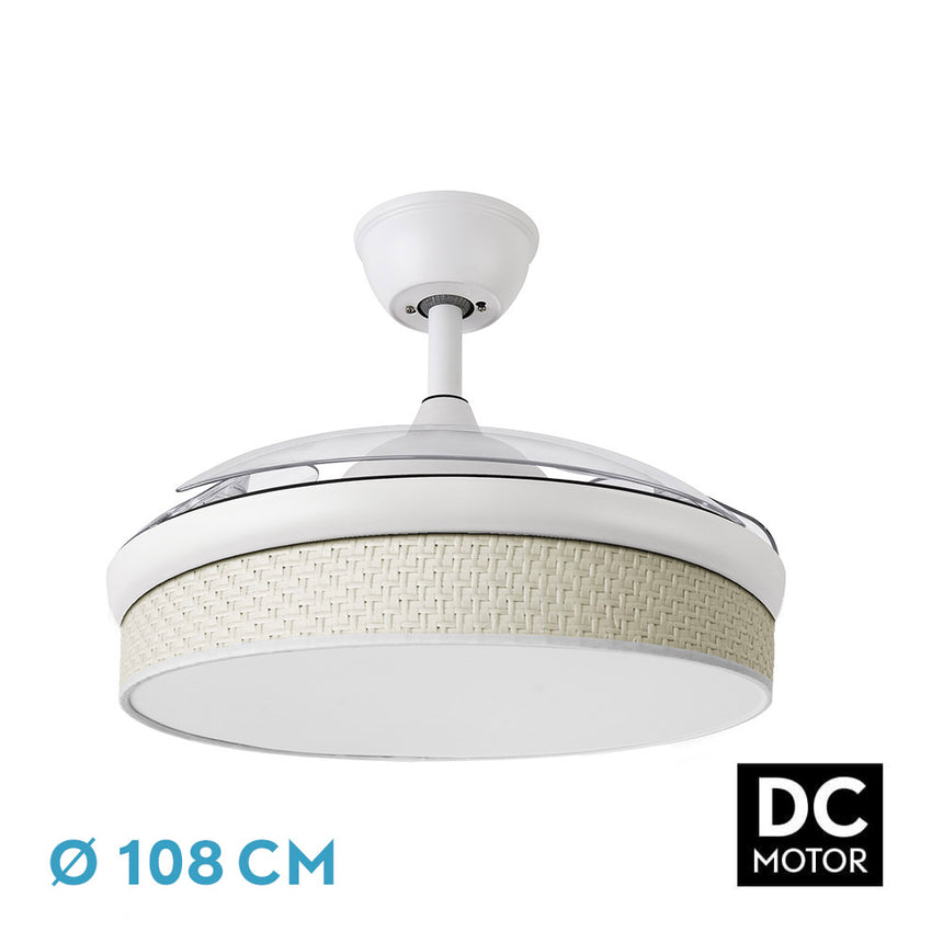 Ventilador de techo retráctil Fabrilamp Moda LED blanco cañizo 3 palas motor DC 3000-6000K Ø91cm 72W — vista 4