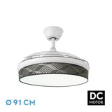 Ventilador de techo retráctil Fabrilamp Moda LED blanco tetris gris 3 palas motor DC Ø91cm 72W 212481101