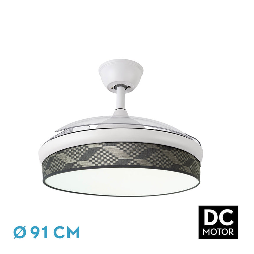 Ventilador de techo retráctil Fabrilamp Moda LED blanco tetris gris 3 palas motor DC 3000-6000K — vista 1