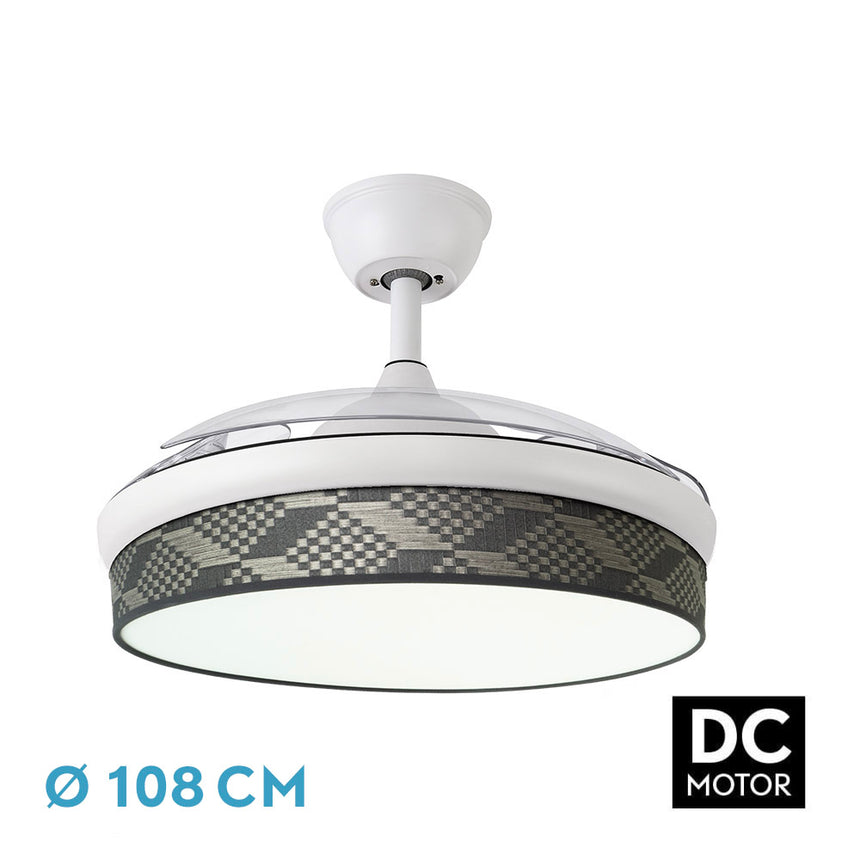 Ventilador de techo retráctil Fabrilamp Moda LED blanco tetris gris 3 palas motor DC 3000-6000K — vista 4