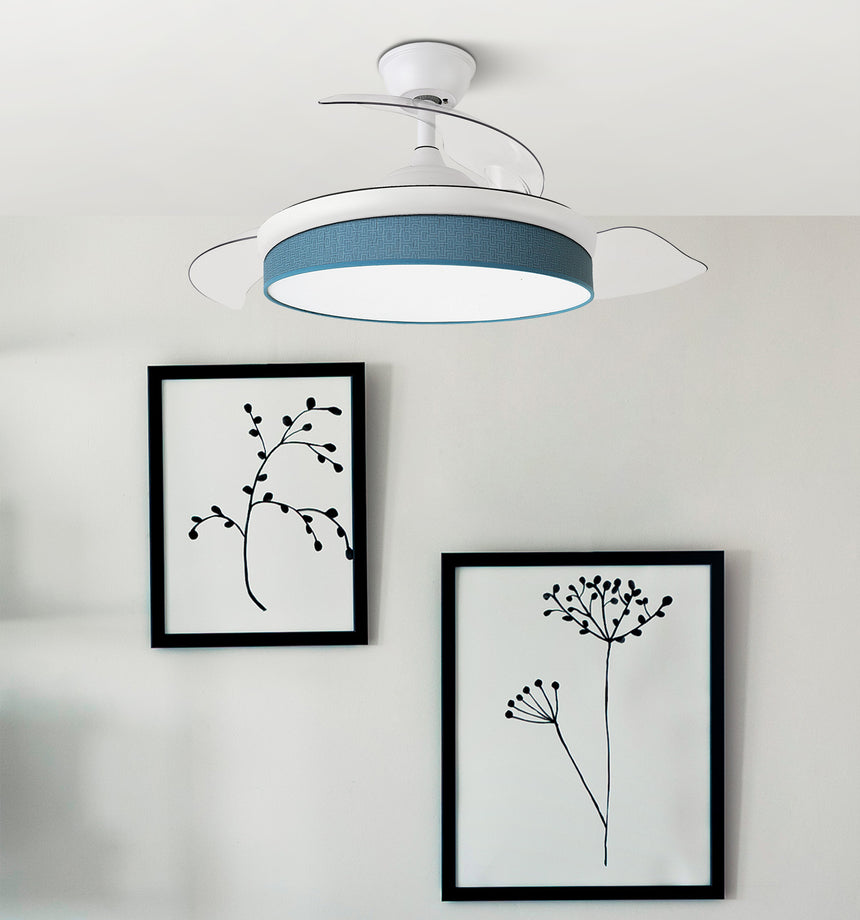 Ventilador de techo retráctil Fabrilamp Moda LED blanco azul 3 palas motor DC 3000-6000K Ø91cm 72W — vista 4