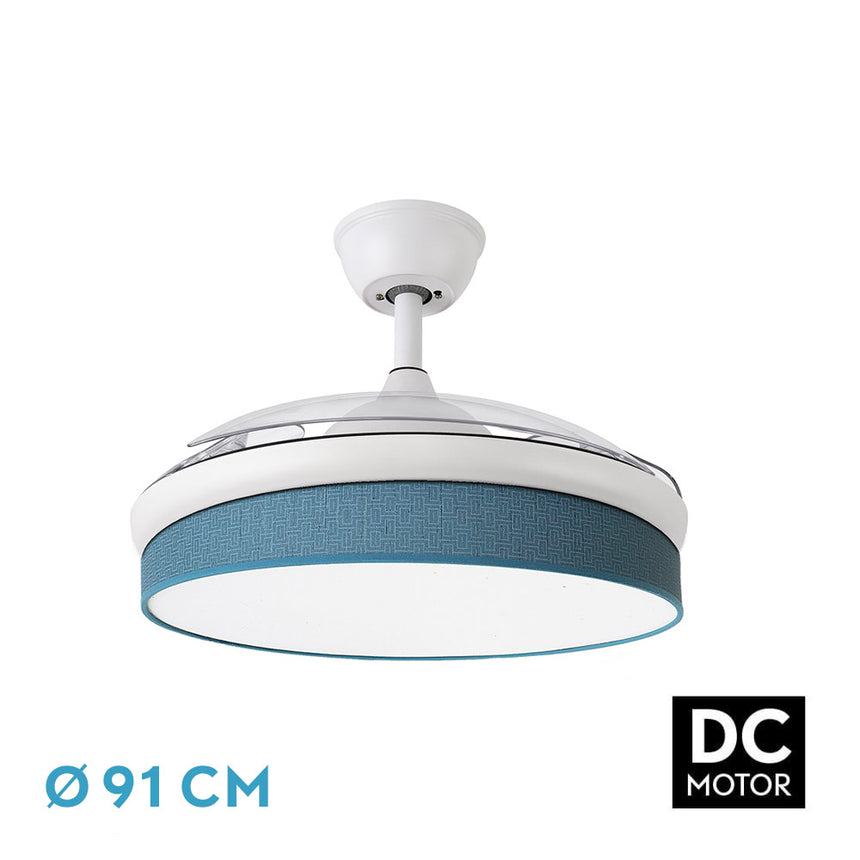 Ventilador de techo retráctil Fabrilamp Moda LED blanco azul 3 palas motor DC 3000-6000K Ø91cm 72W — vista 1