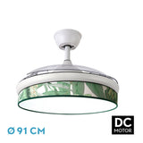 Ventilador de techo retráctil Fabrilamp Moda LED blanco verde 3 palas motor DC 3000-6000K Ø91cm 72W — vista 1
