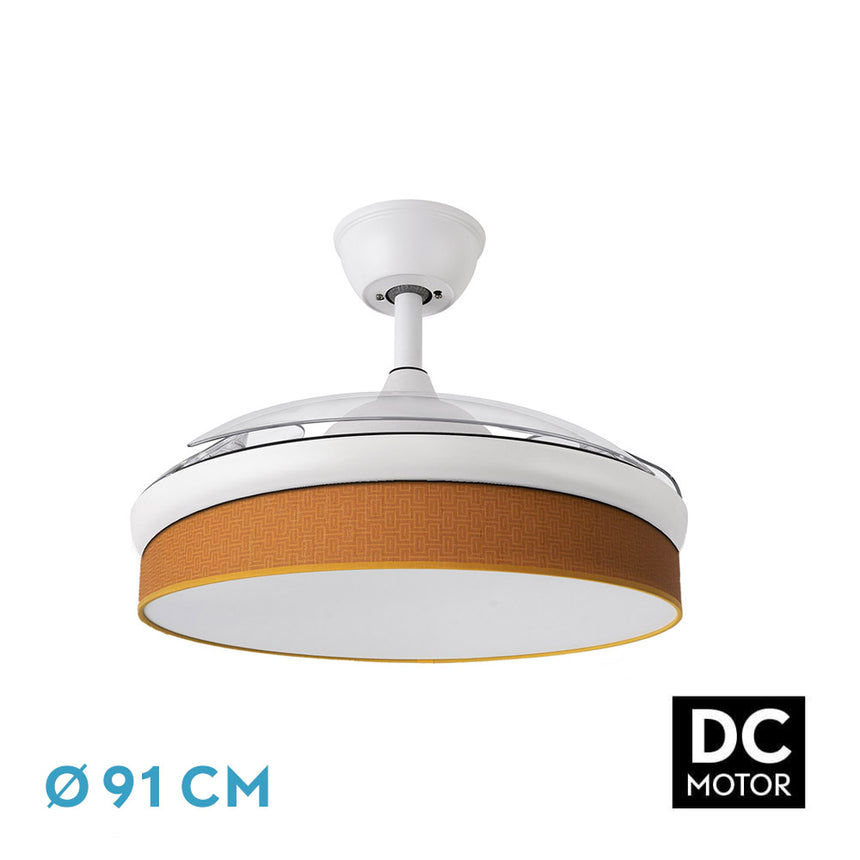 Ventilador de techo retráctil Fabrilamp Moda LED blanco naranja 3 palas motor DC 3000-6000K Ø91cm — vista 1
