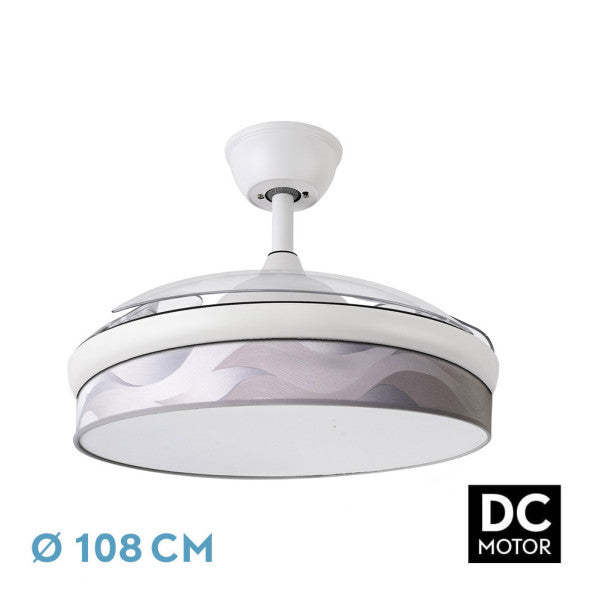 Ventilador de techo retráctil Fabrilamp Moda LED blanco ola gris 3 palas motor DC Ø108cm 72W 212490301