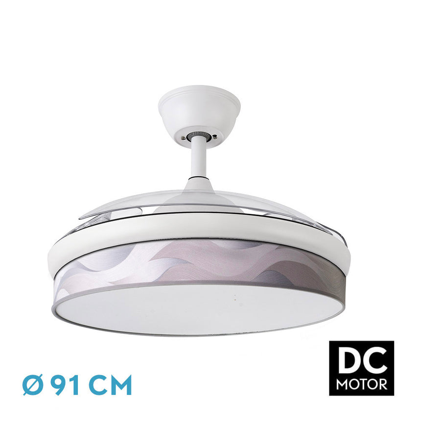 Ventilador de techo retráctil Fabrilamp Moda LED blanco ola gris 3 palas motor DC 3000-6000K Ø91cm — vista 1
