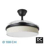 Ventilador de techo retráctil Fabrilamp Moda LED negro cañizo blanco 3 palas motor DC Ø108cm 72W 212490509