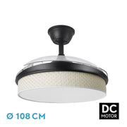 Ventilador de techo retráctil Fabrilamp Moda LED negro cañizo blanco 3 palas motor DC 3000-6000K — vista 1