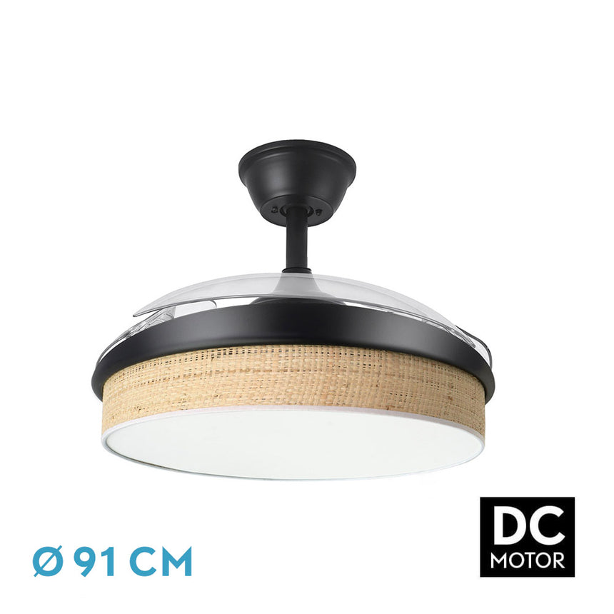 Ventilador de techo retráctil Fabrilamp Moda LED negro cañizo claro 3 palas motor DC 3000-6000K — vista 4