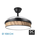 Ventilador de techo retráctil Fabrilamp Moda LED negro cañizo oscuro 3 palas motor DC Ø108cm 72W 212490709