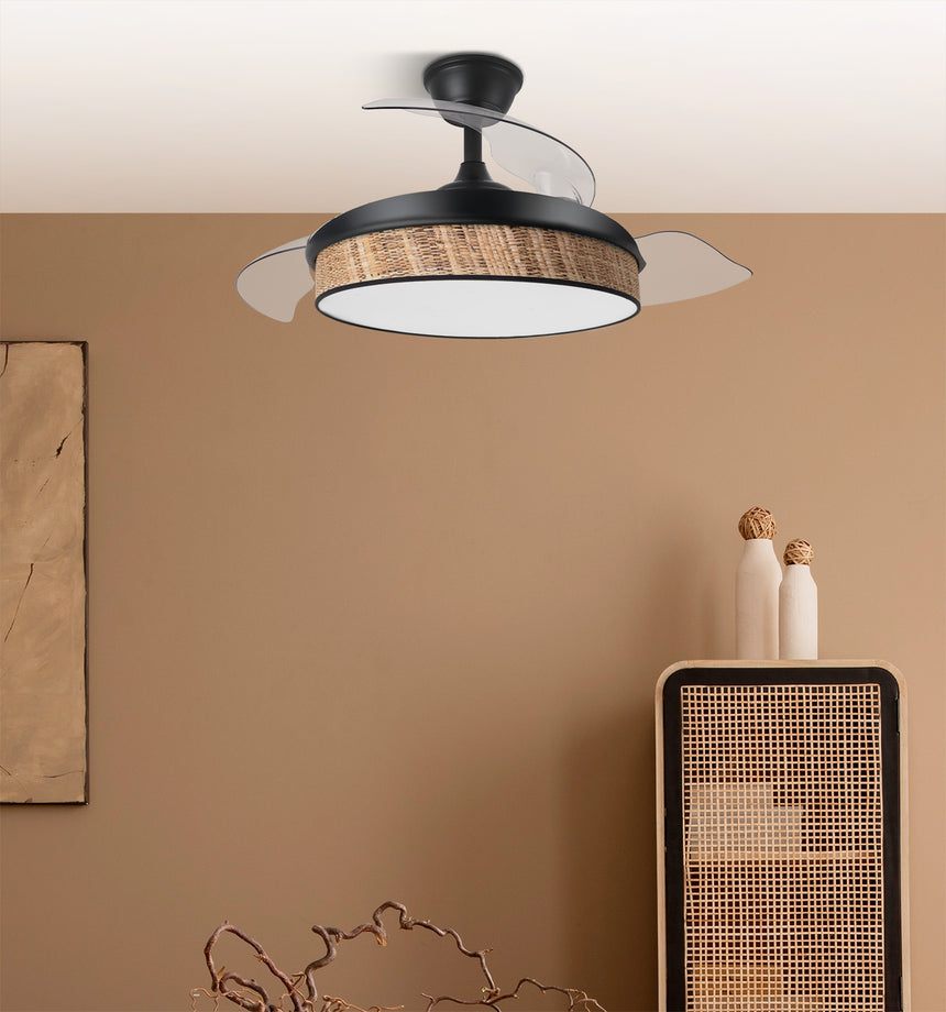 Ventilador de techo retráctil Fabrilamp Moda LED negro cañizo oscuro 3 palas motor DC 3000-6000K — vista 4