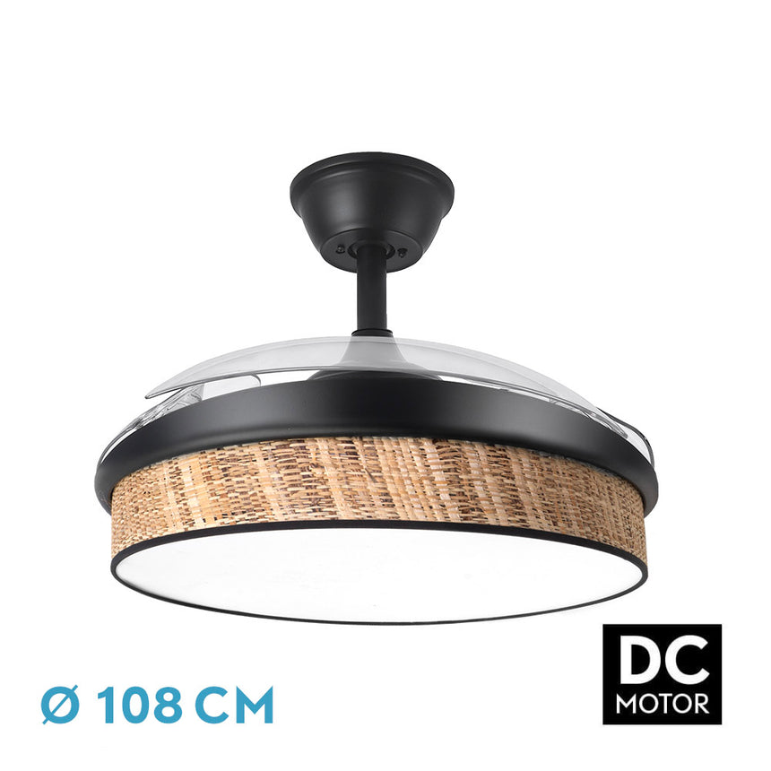 Ventilador de techo retráctil Fabrilamp Moda LED negro cañizo oscuro 3 palas motor DC 3000-6000K — vista 1