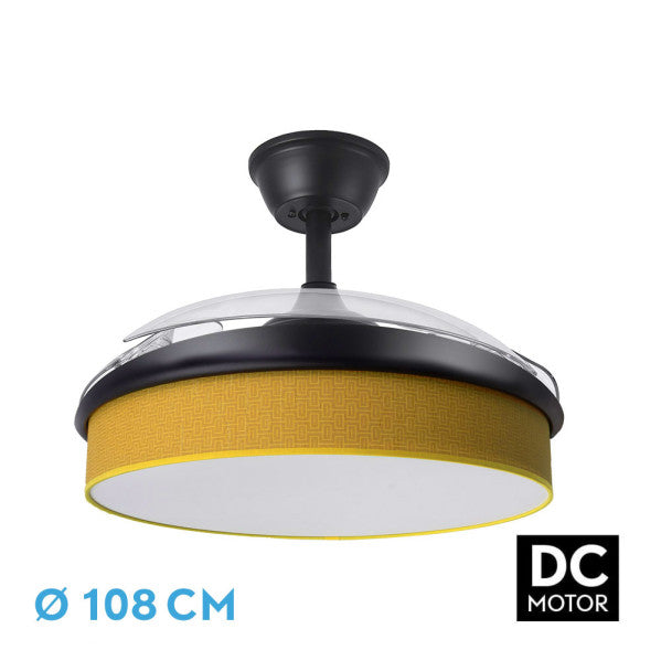 Ventilador de techo retráctil Fabrilamp Moda LED negro amarillo 3 palas motor DC Ø108cm 72W 212491009