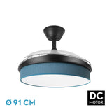 Ventilador de techo retráctil Fabrilamp Moda LED negro azul 3 palas motor DC 3000-6000K Ø91cm 72W — vista 1
