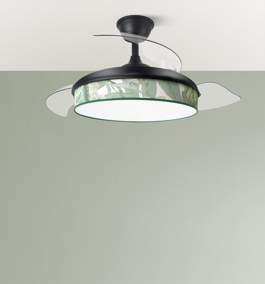 Ventilador de techo retráctil Fabrilamp Moda LED negro verde 3 palas motor DC 3000-6000K Ø91cm 72W — vista 4