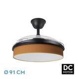 Ventilador de techo retráctil Fabrilamp Moda LED negro naranja 3 palas motor DC Ø91cm 72W 212480909