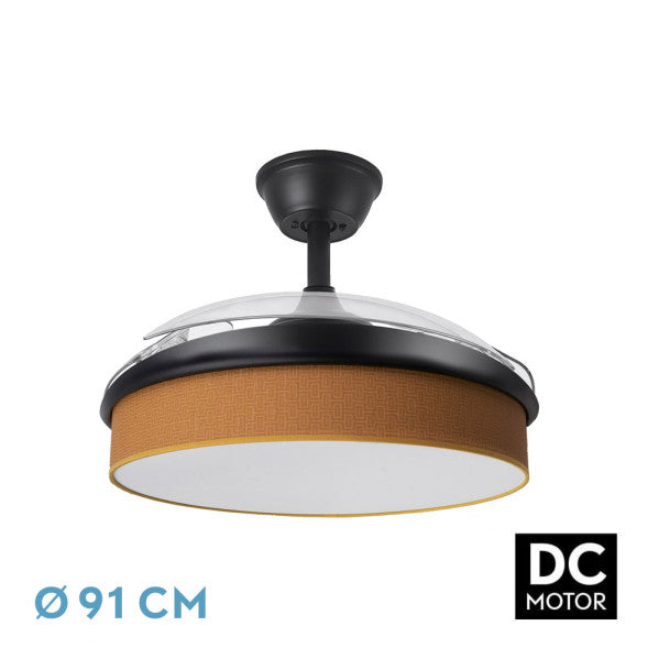 Ventilador de techo retráctil Fabrilamp Moda LED negro naranja 3 palas motor DC Ø91cm 72W 212480909