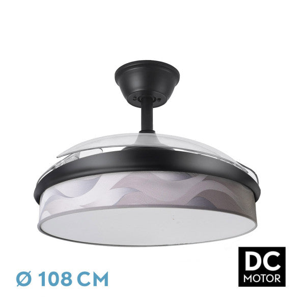 Ventilador de techo retráctil Fabrilamp Moda LED negro ola gris 3 palas motor DC Ø108cm 72W 212490309