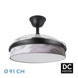 Ventilador de techo retráctil Fabrilamp Moda LED negro ola gris 3 palas motor DC Ø91cm 72W 212480309