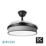 Ventilador de techo retráctil Fabrilamp Moda LED negro surco gris 3 palas motor DC Ø91cm 72W 212480409
