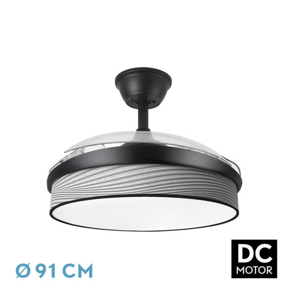 Ventilador de techo retráctil Fabrilamp Moda LED negro surco gris 3 palas motor DC Ø91cm 72W 212480409
