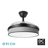 Ventilador de techo retráctil Fabrilamp Moda LED negro surco gris 3 palas motor DC 3000-6000K Ø91cm — vista 1