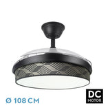 Ventilador de techo retráctil Fabrilamp Moda LED negro tetris gris 3 palas motor DC Ø108cm 72W 212491109