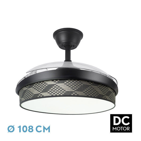 Ventilador de techo retráctil Fabrilamp Moda LED negro tetris gris 3 palas motor DC Ø108cm 72W 212491109