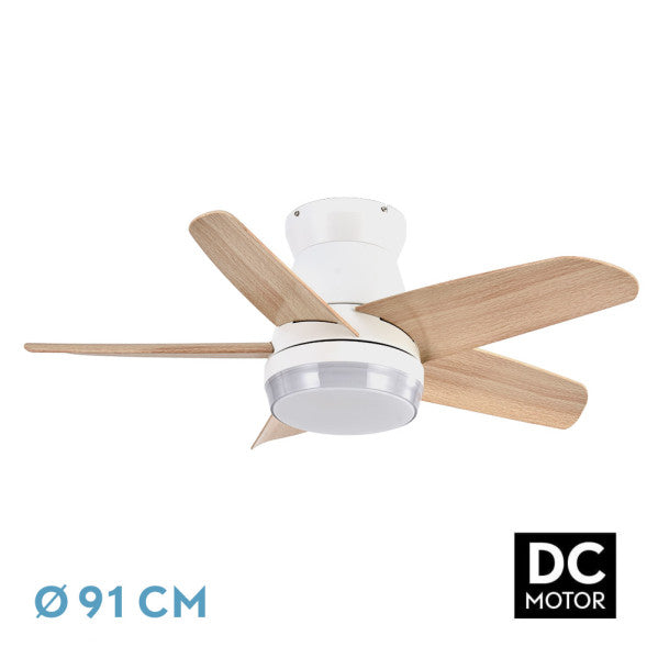 Ventilador de techo Fabrilamp Neutron LED blanco haya 5 palas motor DC Ø91cm 24W 207991568