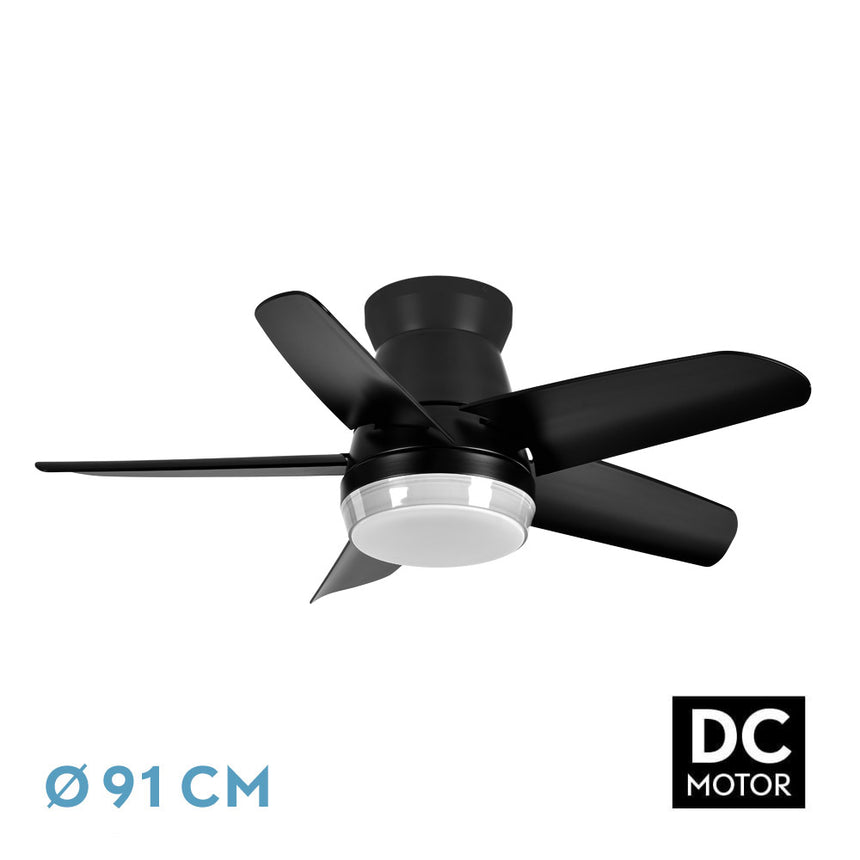 Ventilador de techo Fabrilamp Neutron LED negro 5 palas motor DC 3000-6000K Ø91cm 24W — vista 1