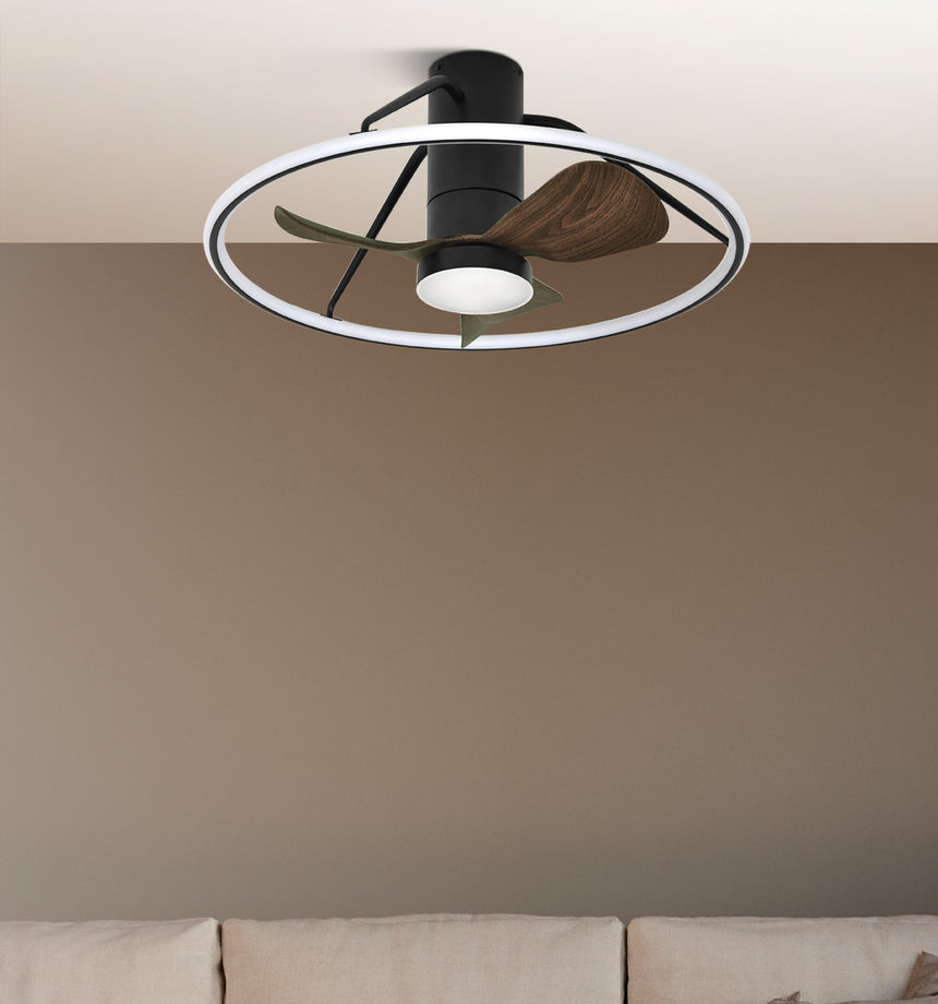 Ventilador de techo Fabrilamp Oporto LED negro marrón 3 palas motor DC 3000-6000K Ø66cm 46W — vista 4