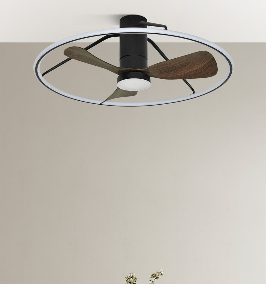 Ventilador de techo Fabrilamp Oporto LED negro marrón 3 palas motor DC 3000-6000K Ø84cm 56W — vista 4