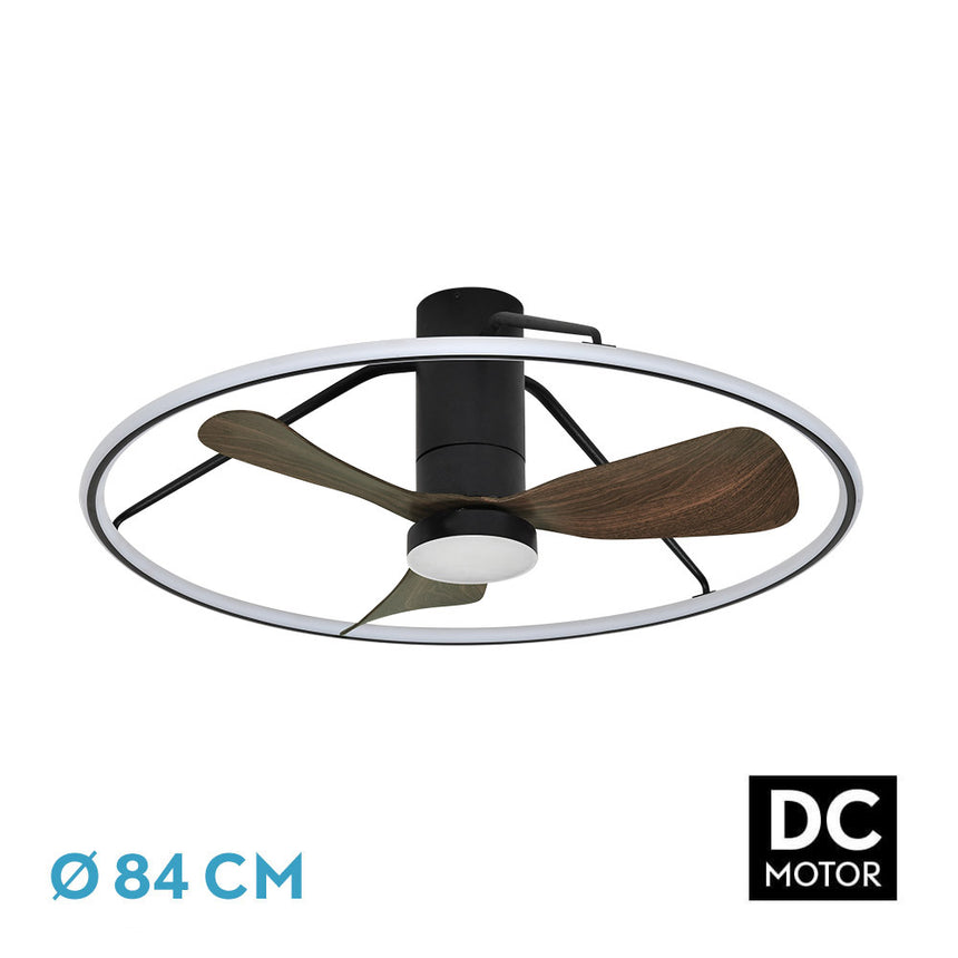 Ventilador de techo Fabrilamp Oporto LED negro marrón 3 palas motor DC 3000-6000K Ø84cm 56W — vista 1
