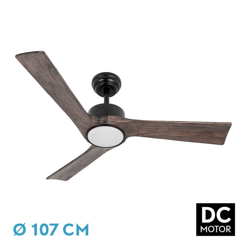 Ventilador de techo Fabrilamp Orinoco LED negro roble 3 palas motor DC 3000-6500K Ø107cm 24W — vista 1