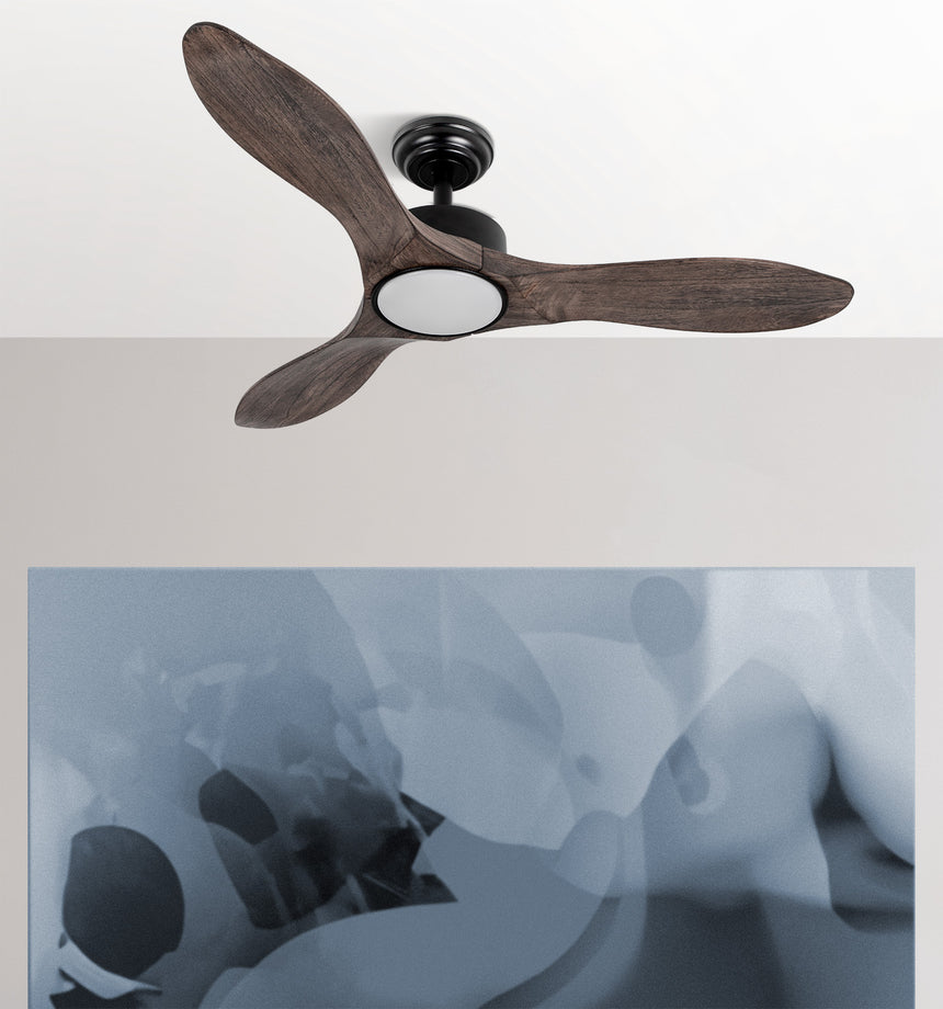 Ventilador de techo Fabrilamp Segre LED negro roble 3 palas motor DC 3000-6500K Ø107cm 24W — vista 1