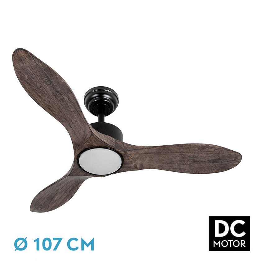 Ventilador de techo Fabrilamp Segre LED negro roble 3 palas motor DC 3000-6500K Ø107cm 24W — vista 3