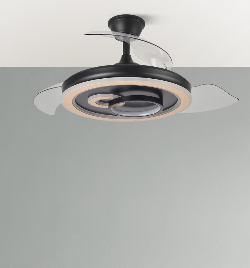 Ventilador de techo retráctil Fabrilamp Sultan LED negro madera 3 palas motor DC 3000-6500K Ø107cm — vista 5