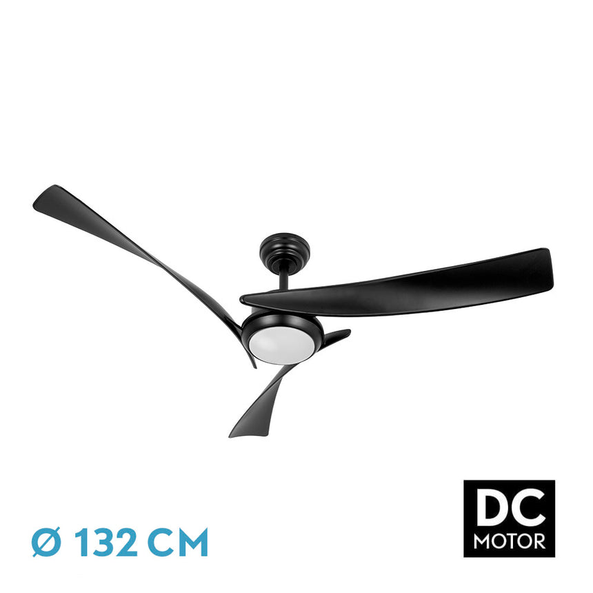 Ventilador de techo Fabrilamp Tarento LED negro 3 palas motor DC 3000-6500K Ø132cm 24W — vista 3