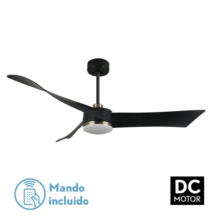 Ventilador de techo Fabrilamp Tempel LED negro cuero 3 palas motor DC 3000-6500K Ø132cm 26W — vista 3