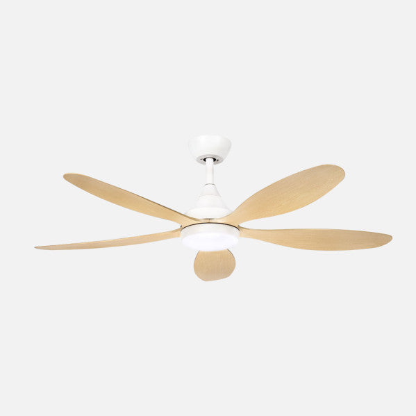 Ventilador de techo Fabrilamp Tobarra LED blanco haya 5 palas motor DC Ø132cm 18W 262391568
