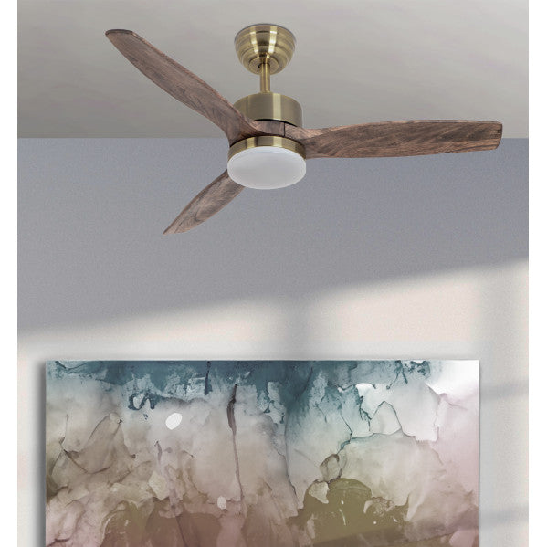 Ventilador de techo Fabrilamp Torino LED cuero roble 3 palas motor DC Ø107cm 24W 209091364