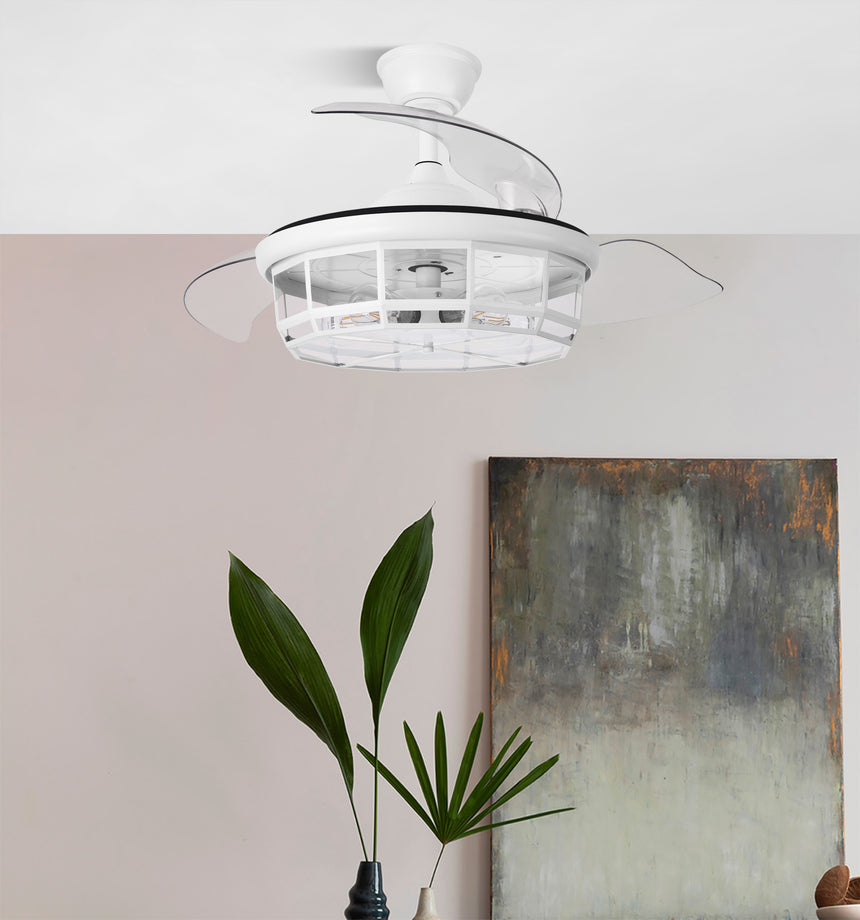 Ventilador de techo retráctil Fabrilamp Tornado LED blanco 3 palas motor DC Ø107cm — vista 4