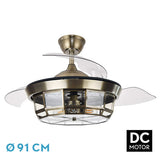 Ventilador de techo retráctil Fabrilamp Tornado LED cuero 3 palas motor DC Ø91cm 222699014