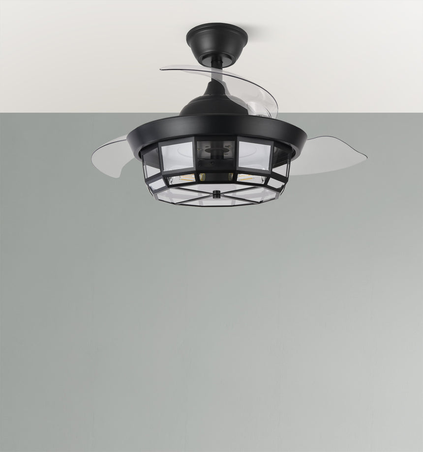 Ventilador de techo retráctil Fabrilamp Tornado LED negro 3 palas motor DC Ø91cm — vista 5