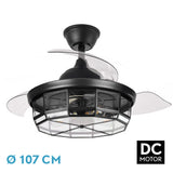 Ventilador de techo retráctil Fabrilamp Tornado LED negro 3 palas motor DC Ø107cm — vista 1