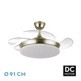 Ventilador de techo retráctil Fabrilamp Tridente LED cuero 4 palas motor DC 3000-6000K Ø91cm 59W — vista 1