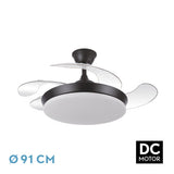 Ventilador de techo retráctil Fabrilamp Tridente LED negro 4 palas motor DC Ø91cm 59W 236399009