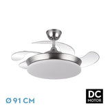 Ventilador de techo retráctil Fabrilamp Tridente LED níquel 4 palas motor DC Ø91cm 59W 236399003