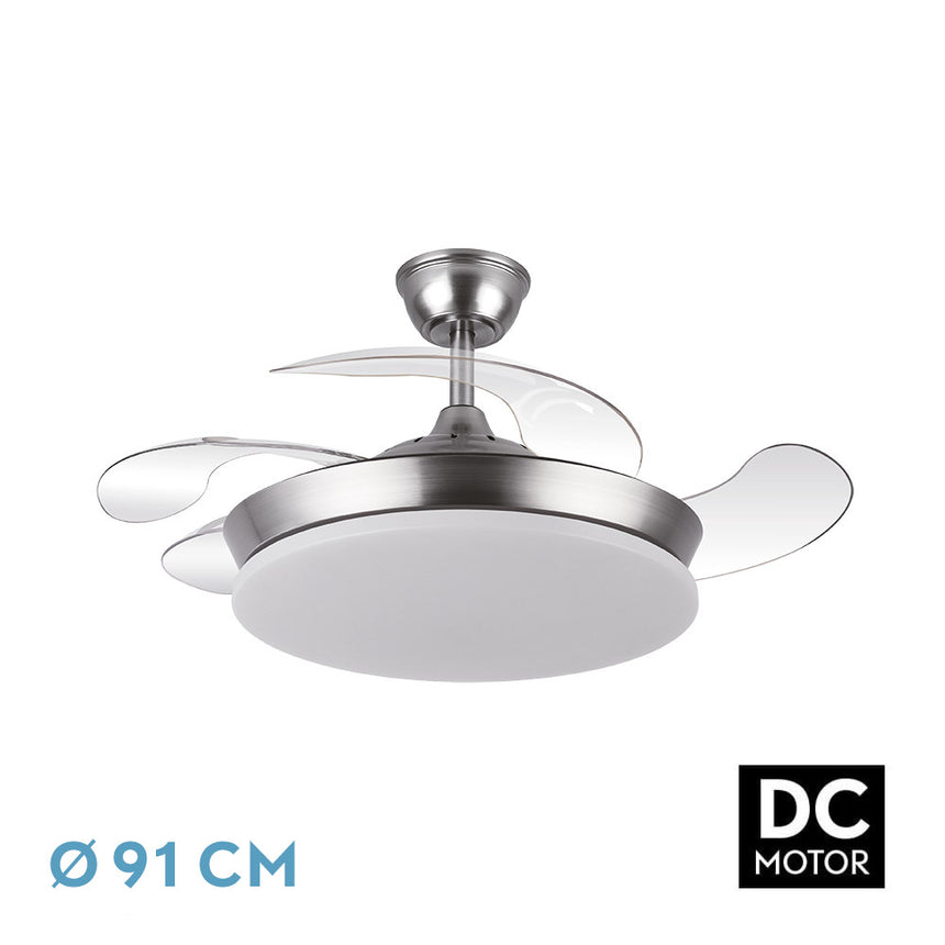 Ventilador de techo retráctil Fabrilamp Tridente LED níquel 4 palas motor DC 3000-6000K Ø91cm 59W — vista 1