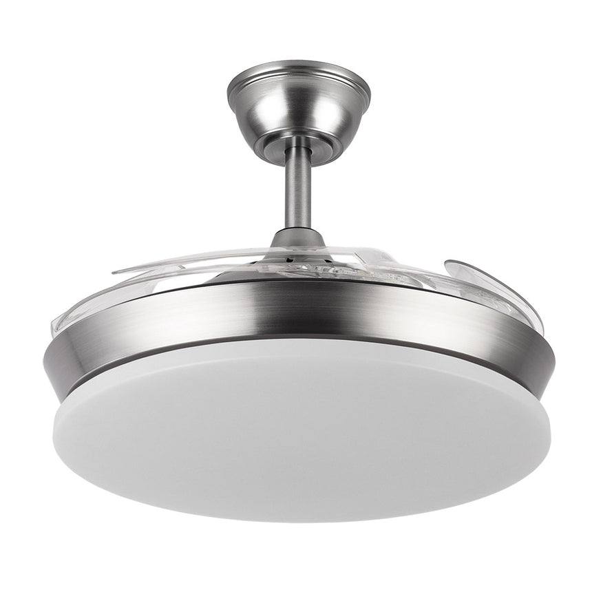 Ventilador de techo retráctil Fabrilamp Tridente LED níquel 4 palas motor DC 3000-6000K Ø91cm 59W — vista 3